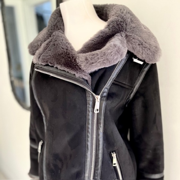 Zara  Black Moto Jacket  Faux Suede and Fur - Picture 4 of 7
